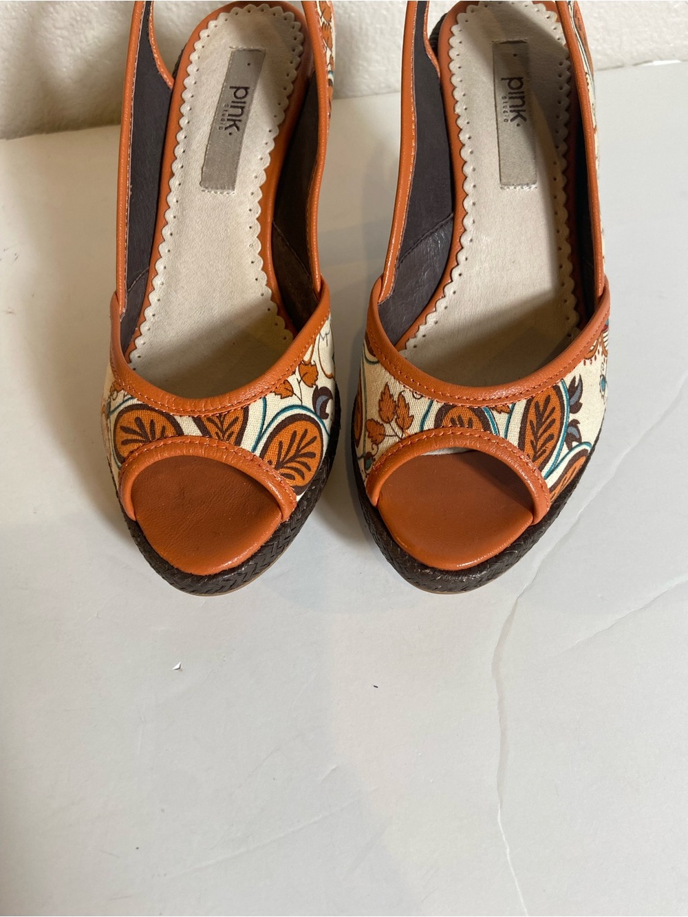 Pink Studio~Colorful Floral Pattern~Peep Toe~Slingback~Weave Wedge Heel~Size 6.5 - Picture 2 of 15